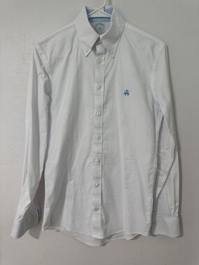 Brooks Brothers White Button-Down Dress Shirt with Light Blue Logo